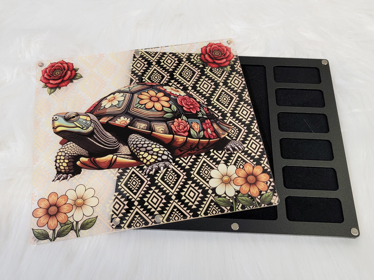 Same turtle bead board in the Large 7 x 8 inch Matte Black version with a black patterned lid and black tray