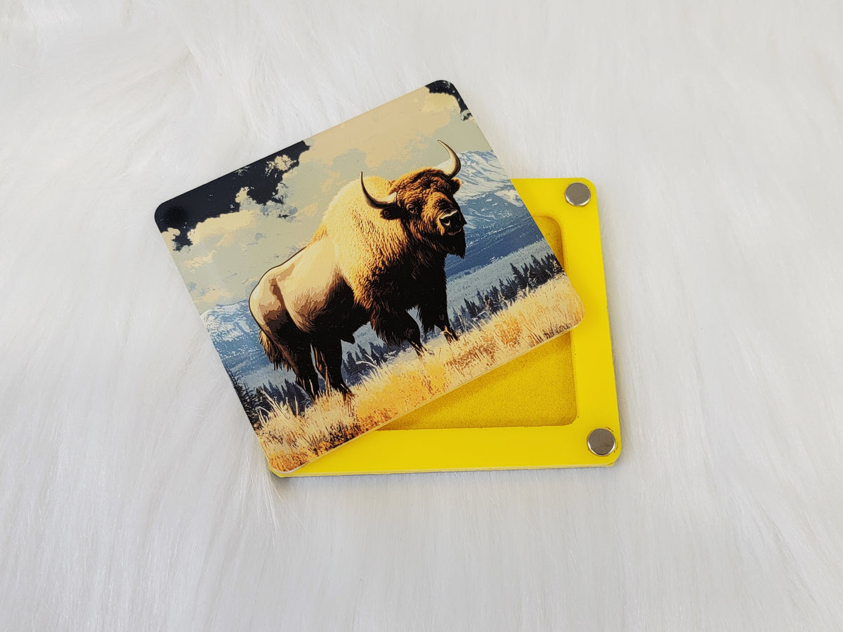 Same bison bead board in the XSmall 2.5 x 3 inch size with a single yellow velvet-flocked well
