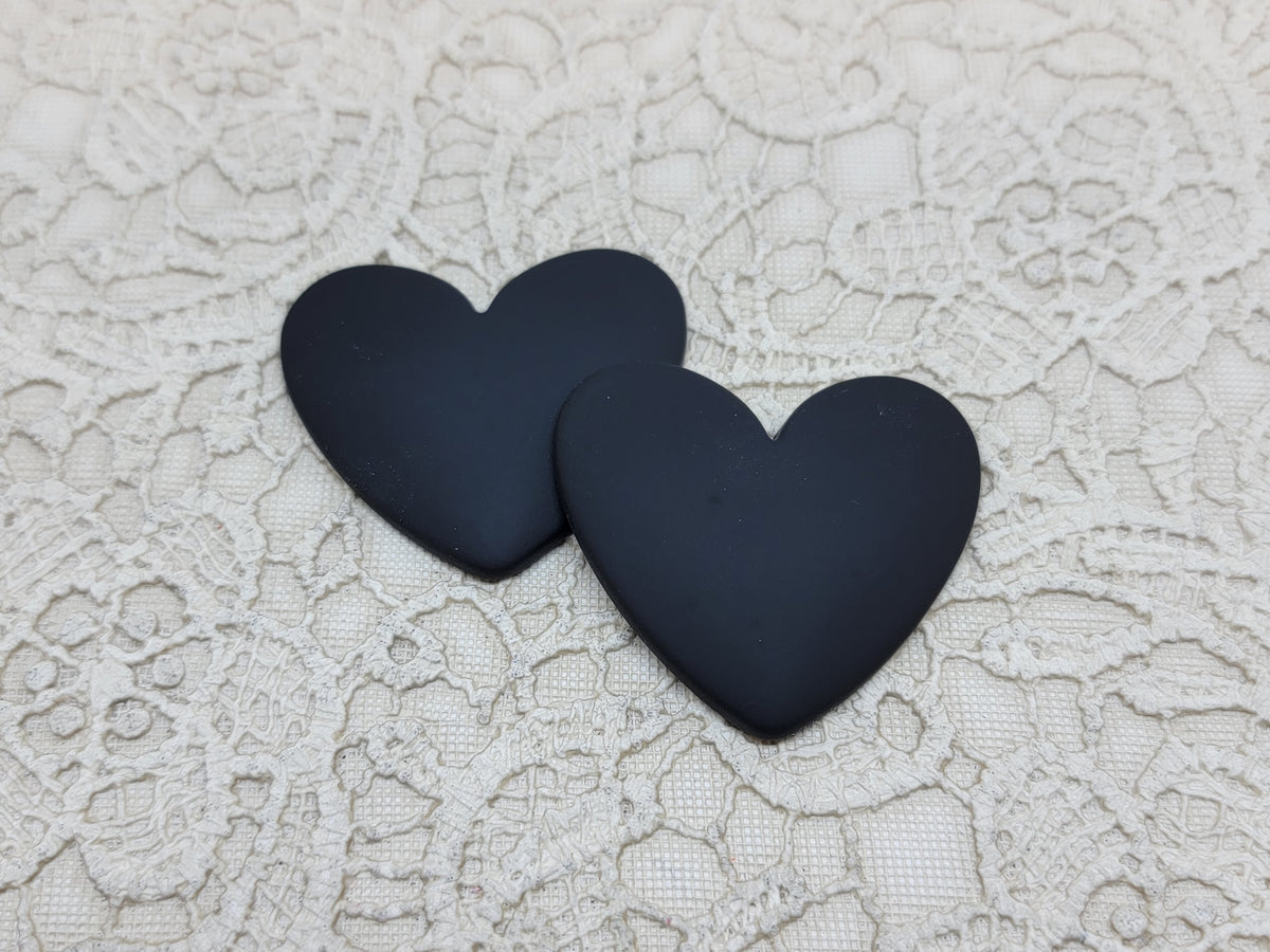 Pair of 37mm matte resin heart cabochons (cabs) in #20 Black