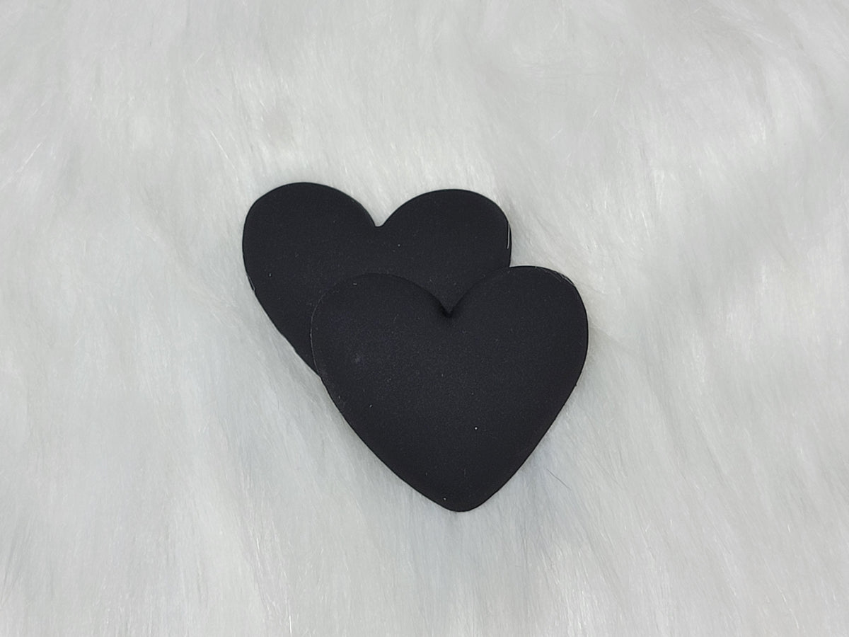 Pair of 37mm matte flexible PVC heart cabochons in #20 Black