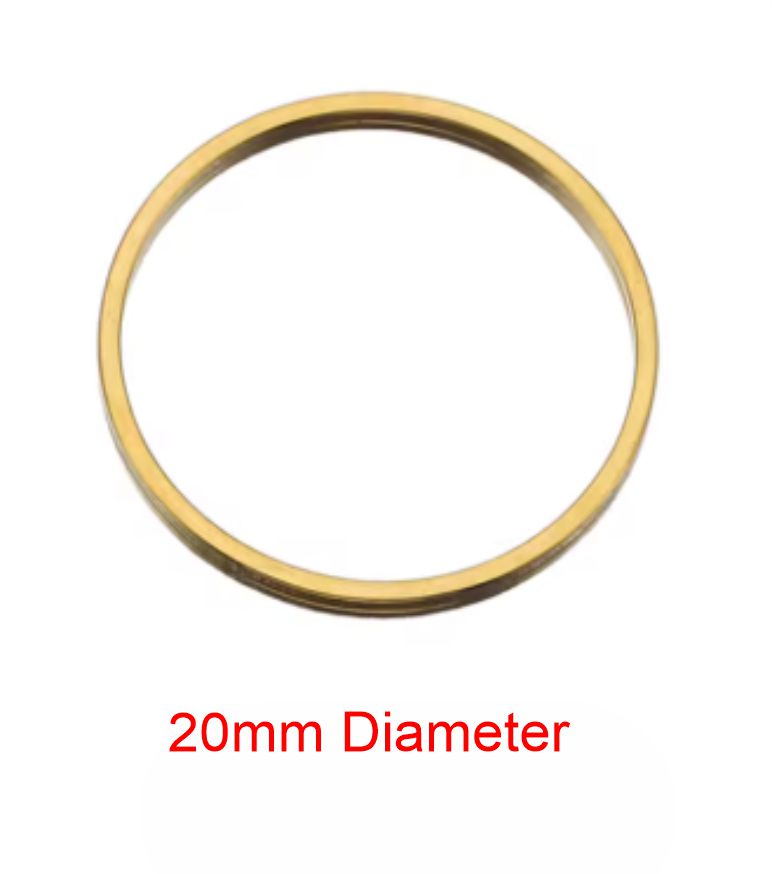 Single gold stainless steel open round bezel frame with a 20mm size label