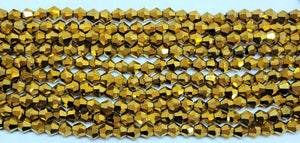 4mm Glass Bicone, Metallic Gold