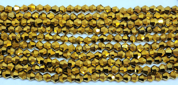 4mm Glass Bicone, Metallic Gold