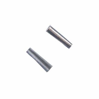 Two short silver aluminum tube cones lying side by side on a white background