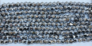 4mm Glass Bicone, Metallic Silver
