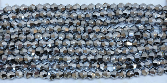 4mm Glass Bicone, Metallic Silver