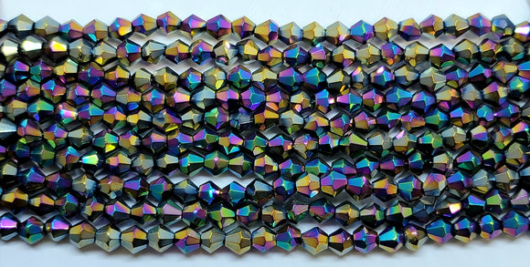 4mm Glass Bicone, Multicolor Iris