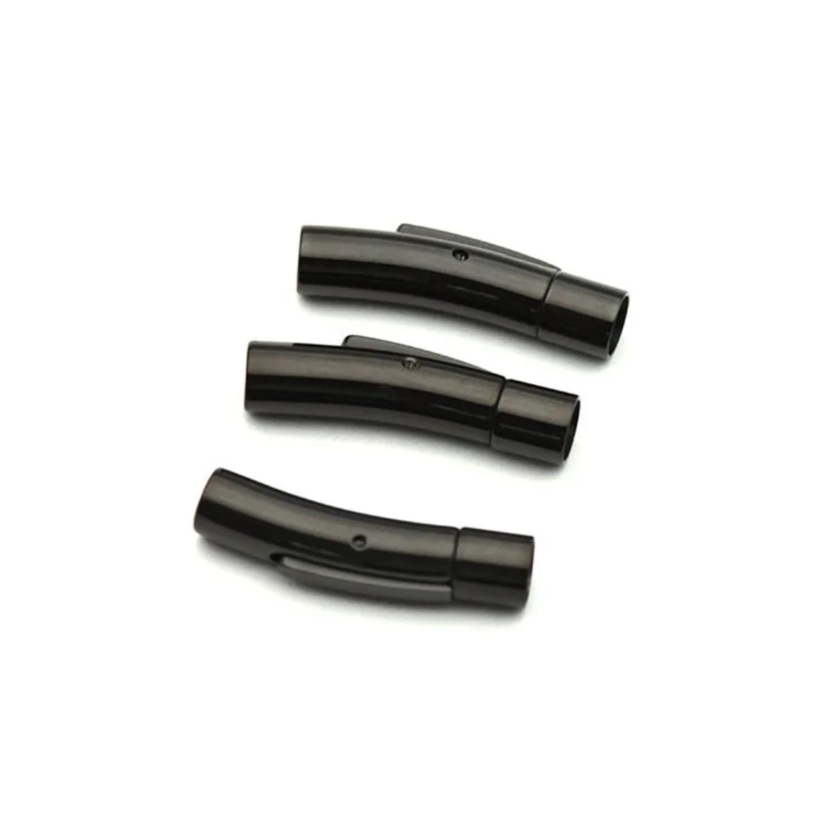 Three black curved tube magnetic clasps with a 23 x 4mm inside hole