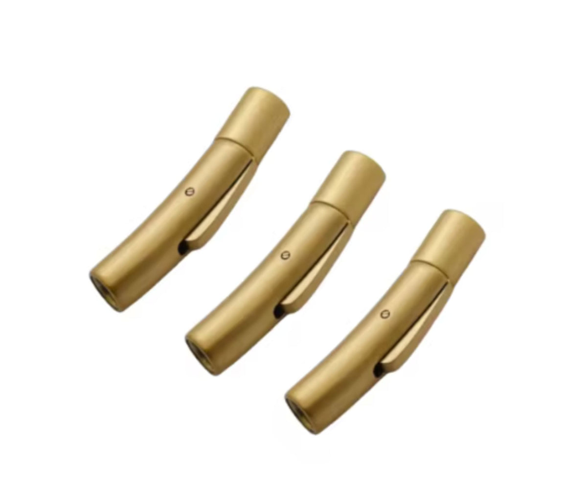 Three gold matte curved tube magnetic clasps with a 23 x 4mm inside hole