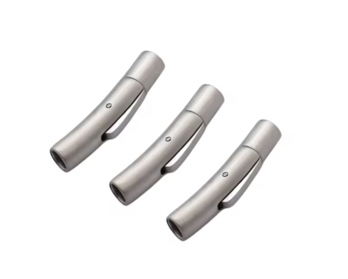 Three silver matte curved tube magnetic clasps with a 23 x 4mm inside hole