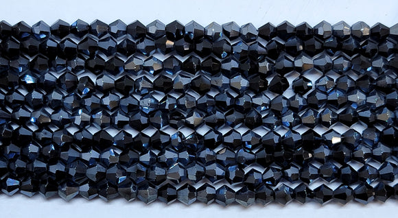 4mm Glass Bicone, Metallic Gunmetal