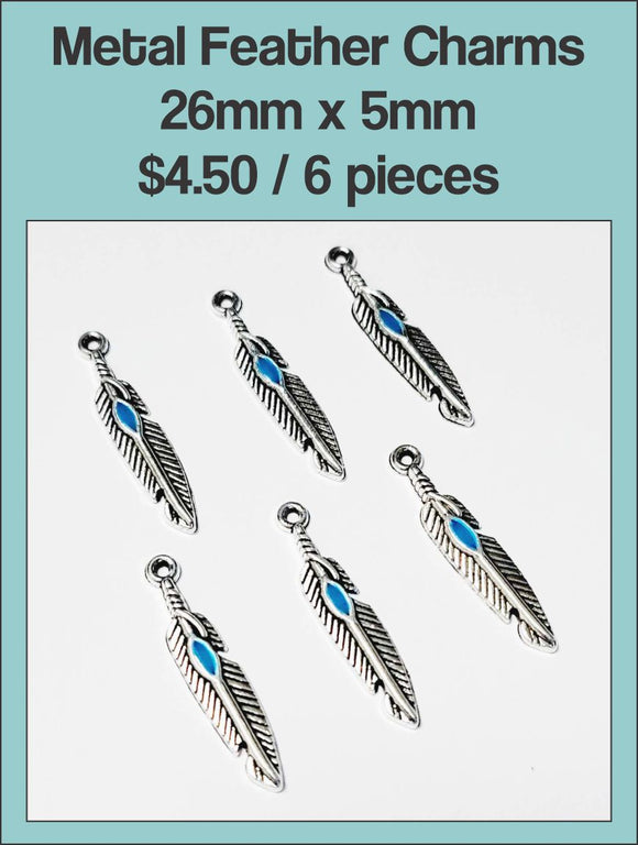 26mm x 5mm Feather Charm with Turquoise Detail