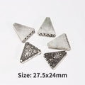 Silver-tone 24 x 27mm triangle 5-hole spacers with an engraved pattern