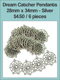 Pile of silver-tone 28 x 34mm dream catcher pendants with web centres