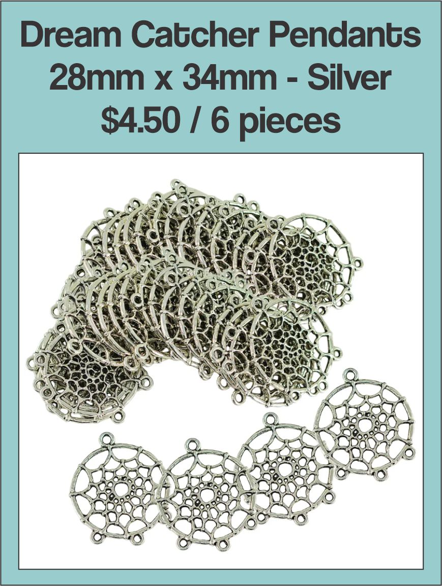 Pile of silver-tone 28 x 34mm dream catcher pendants with web centres