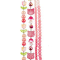 Four strands of Crystal Lane glass beads with flower, leaf and faceted round beads in a pink mix