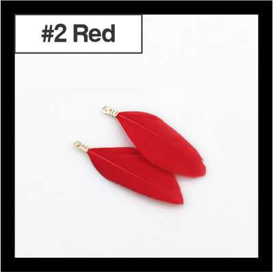 Pair of 4.5cm red feather tassels with gold-tone caps, labelled #2