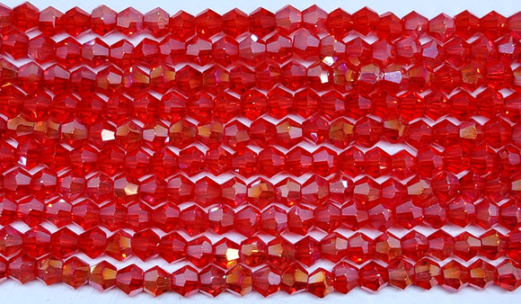 4mm Glass Bicone, Transparent Light Red AB