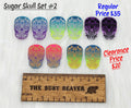 Sugar skull set #2: five pairs of ombre acrylic sugar skull cabochons (cabs) in purple, green, orange and yellow