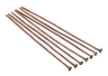 Fan of 30mm copper 20 gauge flat head pins, each with a flat disc head at one end, on white