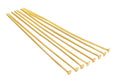 Fan of 30mm gold 20 gauge flat head pins, each with a flat disc head at one end, on white