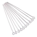 Fan of 30mm rhodium 20 gauge eye pins, each with a small round loop at one end, on white