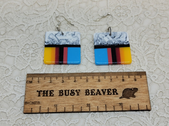 Resin Slab Inlay Earrings, color Combo #34