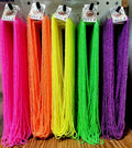 Hanks of Preciosa 11/0 neon seed beads hanging in pink, orange, yellow, green and purple