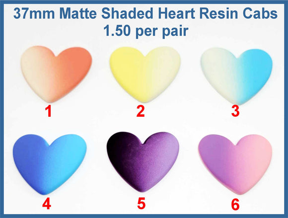 37mm Matte Shaded Heart Resin Cabs