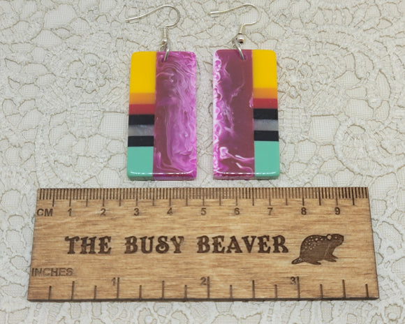 Resin Slab Inlay Earrings, color Combo #38