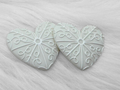 Pair of Premium 3D 37mm resin heart cabochons (cabs) in white with a raised snowflake and swirl design