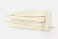 Ivory bone hairbone pipe beads, long and slim, fanned out on a white background