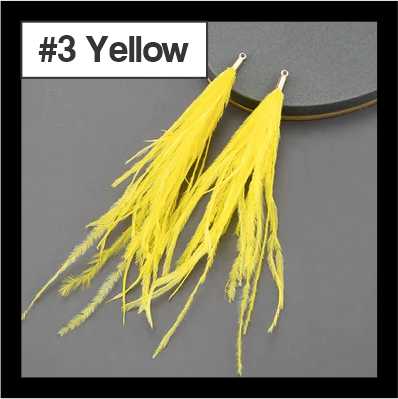 Pair of 14cm yellow feather tassels with gold connectors, labelled #3 Yellow
