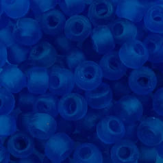 Close-up of 9mm glass crow beads in matte transparent deep blue