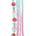 Four strands of Crystal Lane glass beads with flower, leaf and faceted round beads in a teal to pink mix