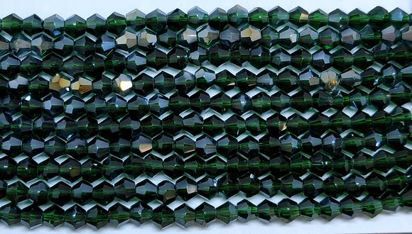 4mm Glass Bicone, Transparent Forrest Green AB
