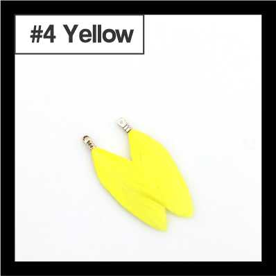 Pair of 4.5cm yellow feather tassels with gold-tone caps, labelled #4