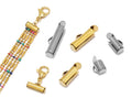 Gold and silver slide-on end clasps with a beaded bracelet and lobster clasps