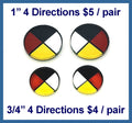 Four Directions round cabochons (cabs) in black, white, red and yellow: a 1 inch pair and a 3/4 inch pair