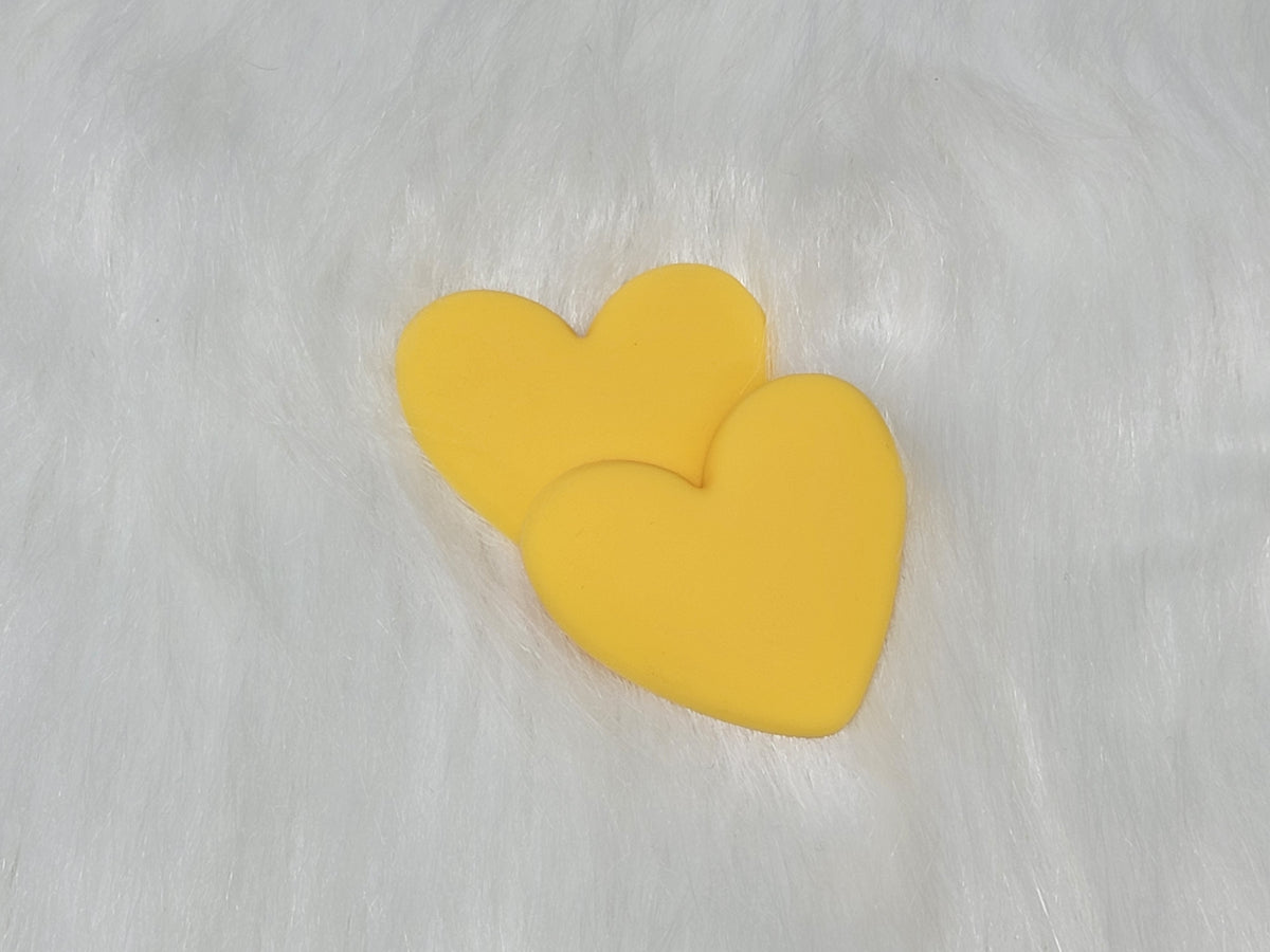 Pair of 37mm matte flexible PVC heart cabochons in #4 Yellow