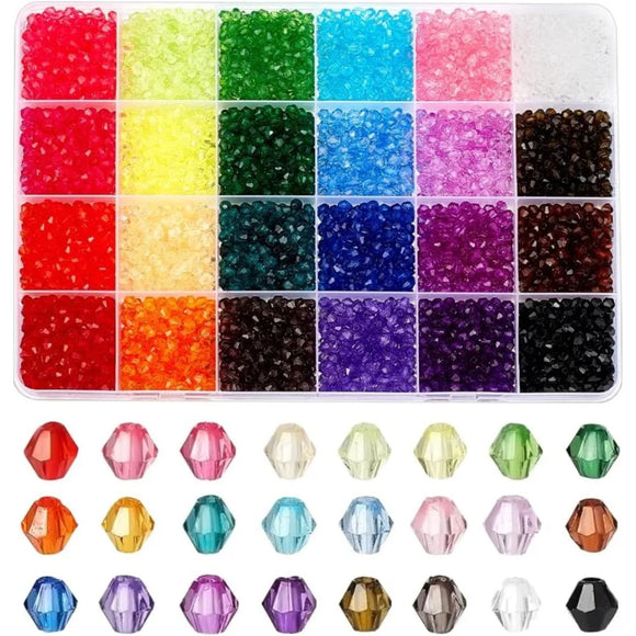 6240 Pieces, 24 colors of 4mm Glass Bicone Beads