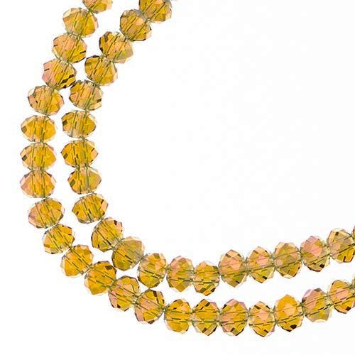 Two strands of Crystal Lane 3x4mm faceted glass rondelle beads in transparent light amber w purple luster