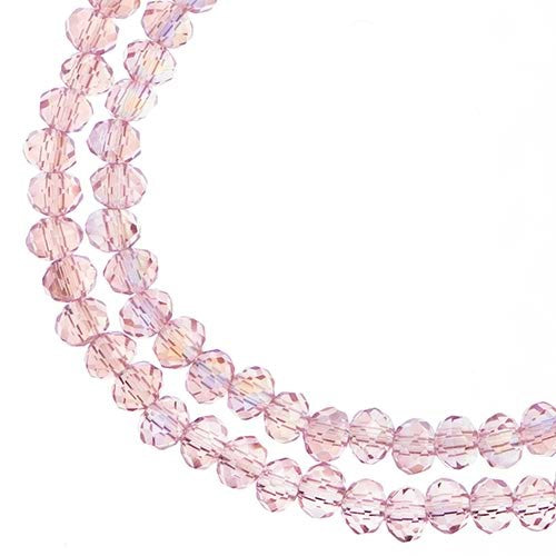 Two strands of Crystal Lane 3x4mm faceted glass rondelle beads in transparent pink AB