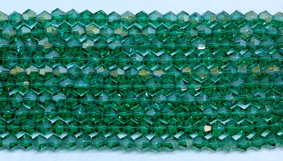 4mm Glass Bicone, Transparent Green AB