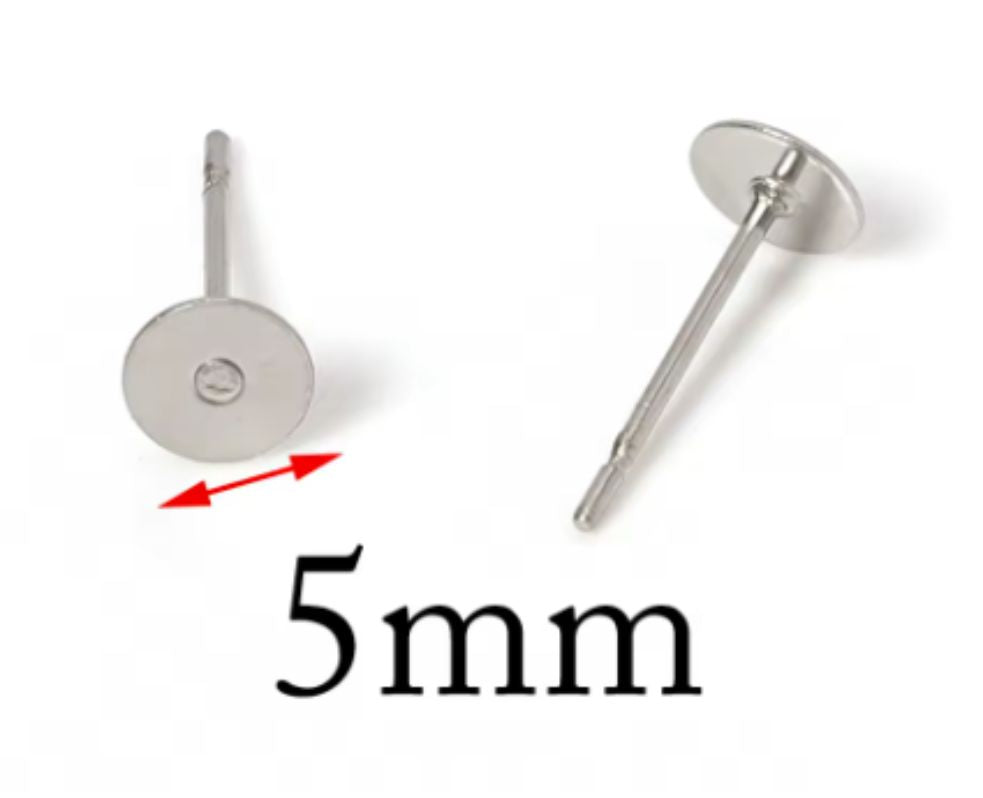 5mm stainless steel flat pad stud post earring with a measurement line