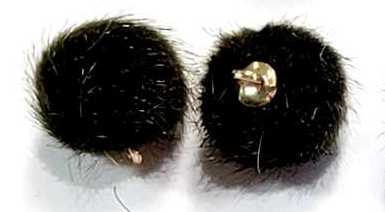 Pair of 15mm army green faux mink pom pom tassels with gold-tone caps and loops