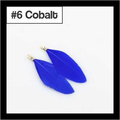 Pair of 4.5cm cobalt feather tassels with gold-tone caps, labelled #6
