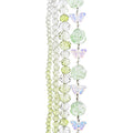 Four strands of Crystal Lane glass beads with flower, leaf and faceted round beads in a green ombre mix