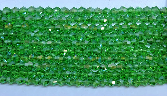 4mm Glass Bicone, Transparent Light Green AB