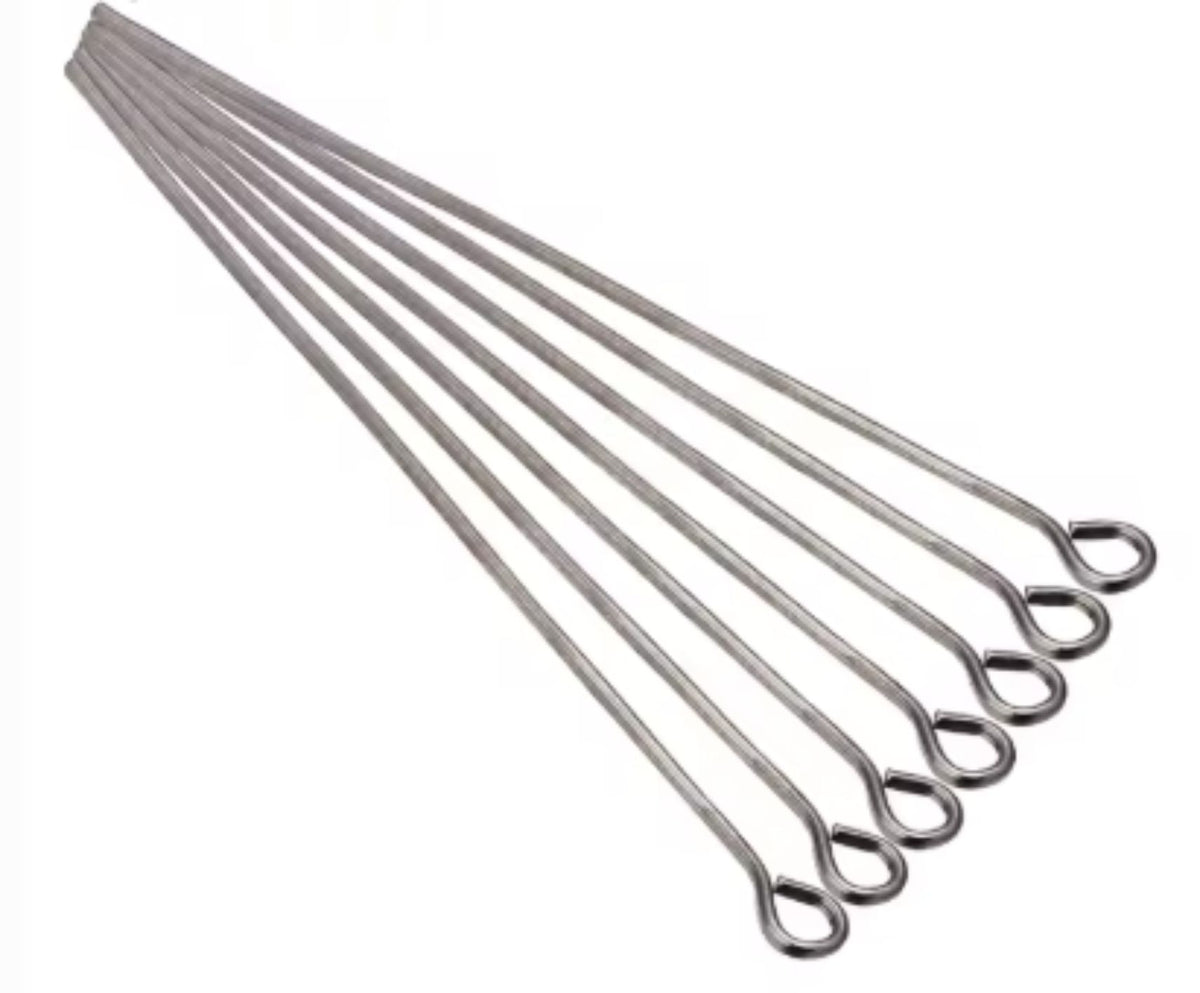 Fan of 70mm gunmetal 20 gauge eye pins, each with a small round loop at one end, on white